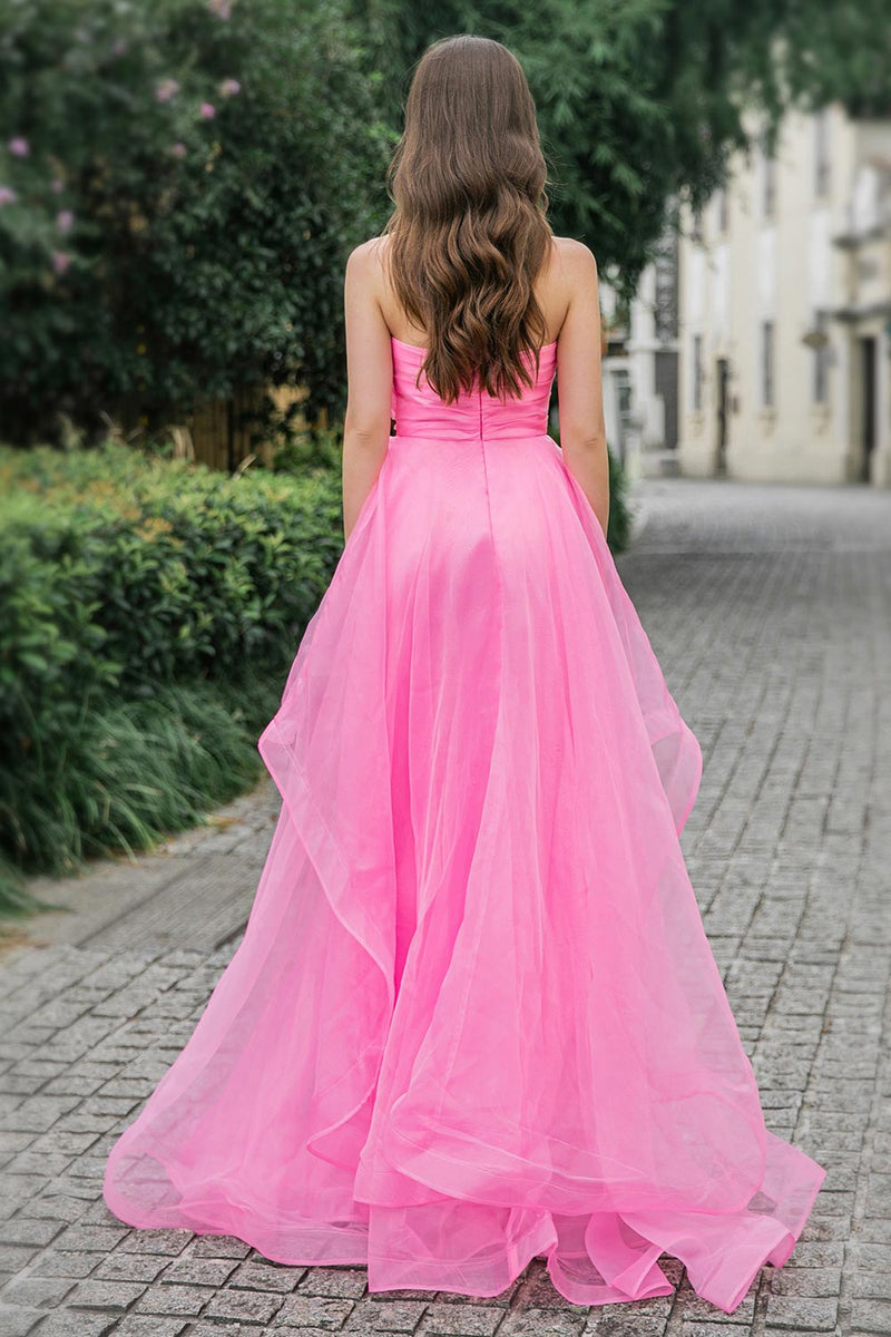 Pink Tulle Tea Length Prom Dress, Pink Tulle Formal Dress US 12 / Pink
