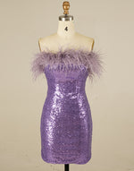 Load image into Gallery viewer, Strapless Sequin Homecoming Dress with Feathers
