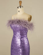 Load image into Gallery viewer, Strapless Sequin Homecoming Dress with Feathers
