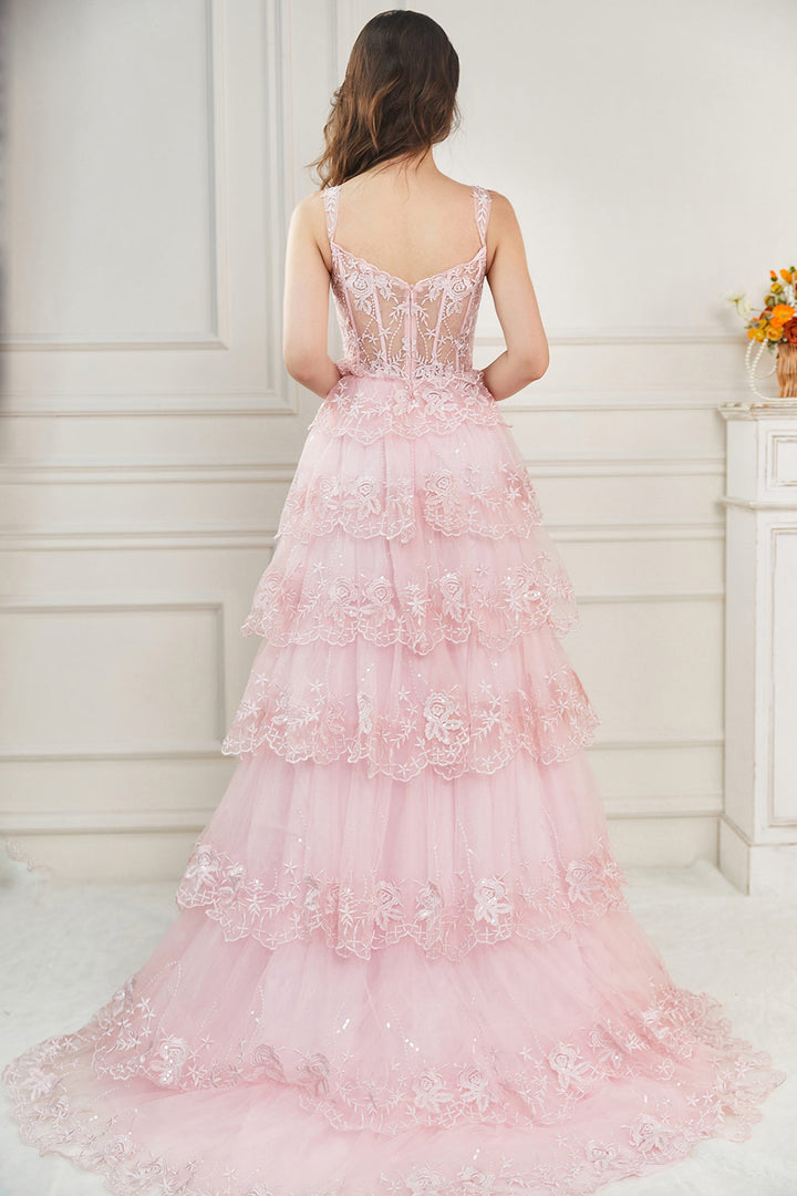 Llella Cute Tiered Side Slit Prom Dress Princess Long Pageant Dresses –  LLELLA