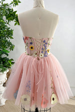 Load image into Gallery viewer, Light Pink Sheer Corset Bodice Flowers Homecoming Dress
