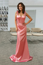 Load image into Gallery viewer, Corset Embellished Straps Pink Prom Dress
