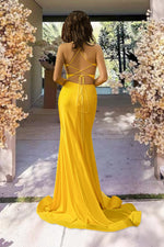 Load image into Gallery viewer, Fitted Beaded Yellow Prom Dress
