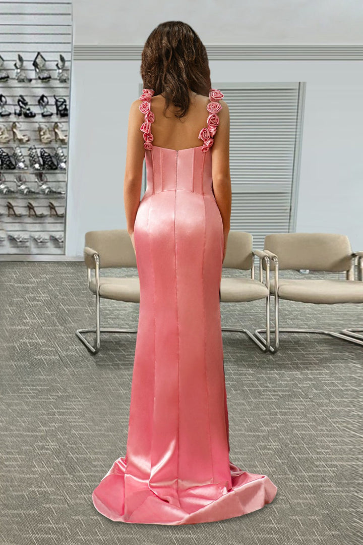 Corset Embellished Straps Pink Prom Dress