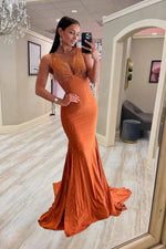 Load image into Gallery viewer, Fitted Beaded Dusty Orange Prom Dress
