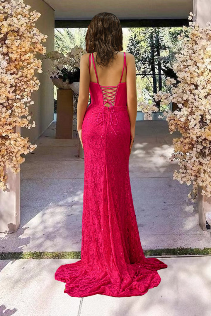 Slit Corset Pink Prom Dress