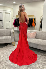 Load image into Gallery viewer, Backless Beaded Fitted Prom Dress with Side Slit
