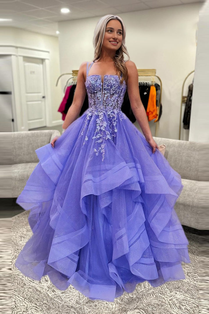 Cute Tiered Lavender Prom Gown