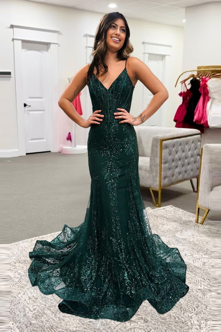 Dark Green Sequin Prom Dress