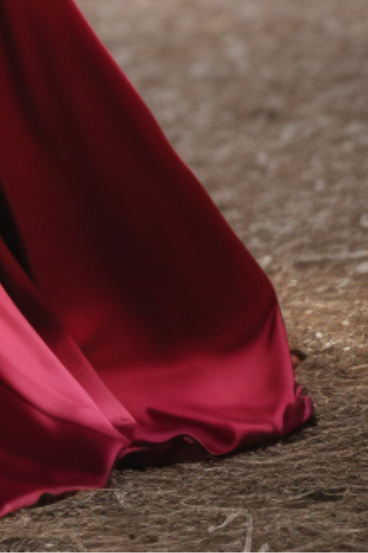 Dark Red Satin V-neck Maxi Dress