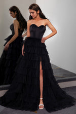 Load image into Gallery viewer, Strapless Slit Prom Gown with Corset Bodice
