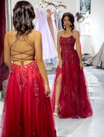 Load image into Gallery viewer, Burgundy Open Back Prom Dress
