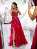 Load image into Gallery viewer, Burgundy Open Back Prom Dress
