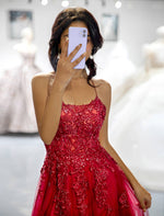 Load image into Gallery viewer, Burgundy Open Back Prom Dress
