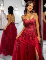 Load image into Gallery viewer, Burgundy Open Back Prom Dress
