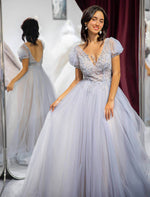 Load image into Gallery viewer, 3D Beaded Prom Dress with Sleeves
