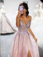 Load image into Gallery viewer, Side Slit 3D Beaded Prom Dress
