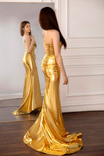 Load image into Gallery viewer, Metallic Gold Strapless Prom Dress
