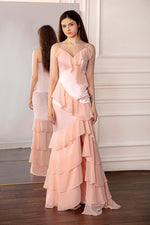 Load image into Gallery viewer, Light Pink Ruffled Prom Dress with Slit
