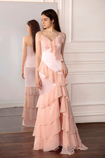 Load image into Gallery viewer, Light Pink Ruffled Prom Dress with Slit
