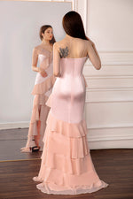 Load image into Gallery viewer, Light Pink Ruffled Prom Dress with Slit
