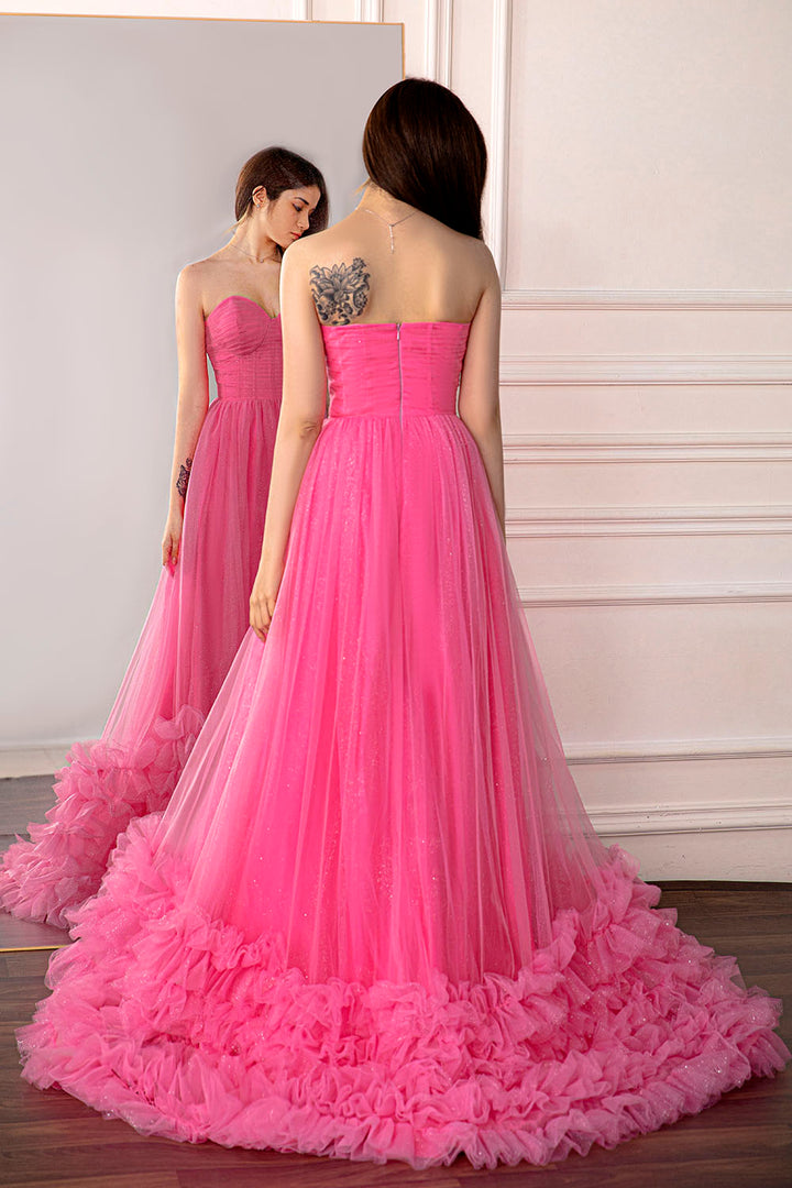 Pink Strapless Prom Gown