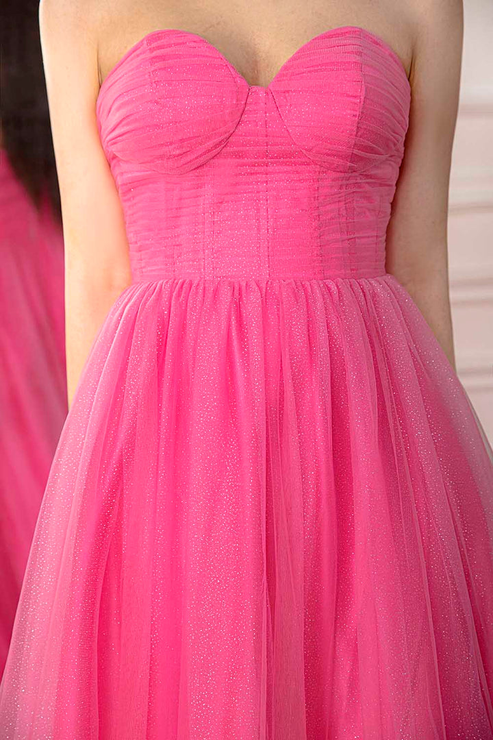 Pink Strapless Prom Gown