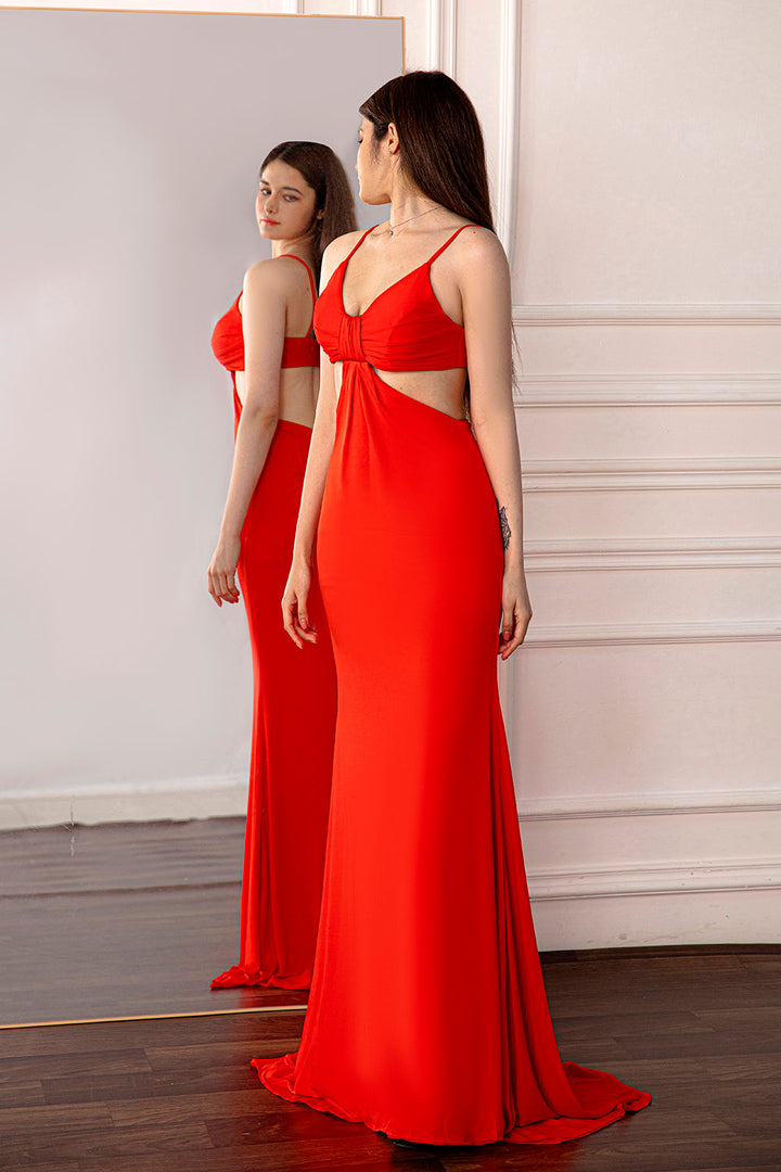 Open Back Red Prom Dress