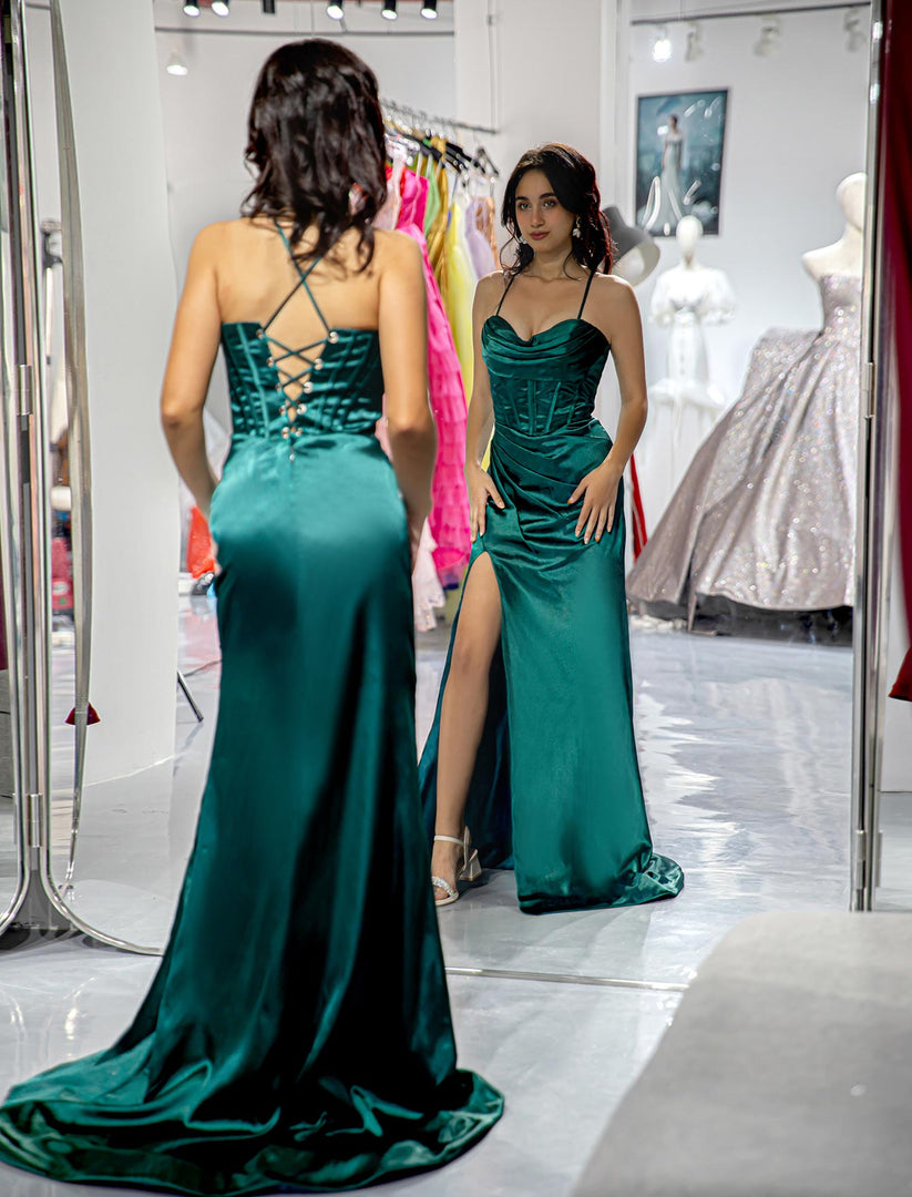 Dark Green Slit Sheath Prom Dress