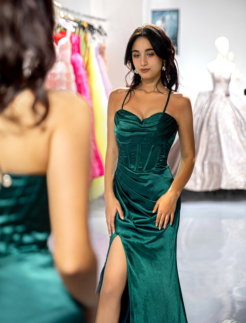 Dark Green Slit Sheath Prom Dress