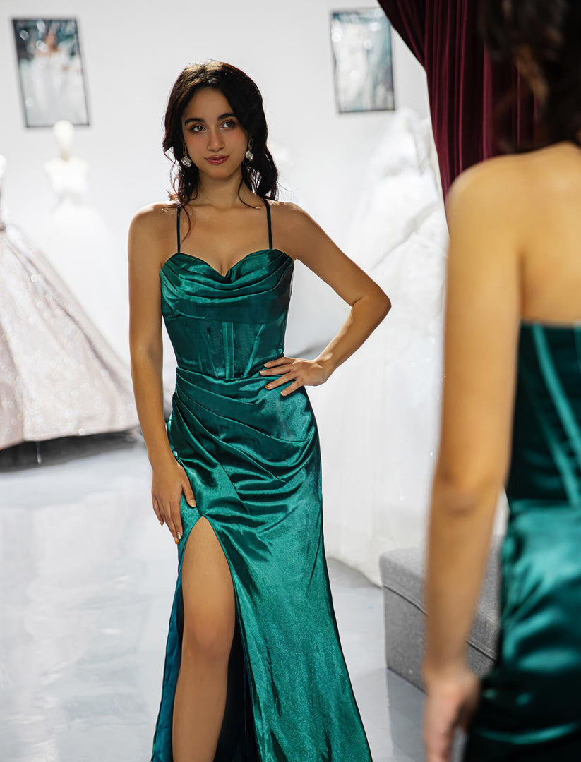 Dark Green Slit Sheath Prom Dress