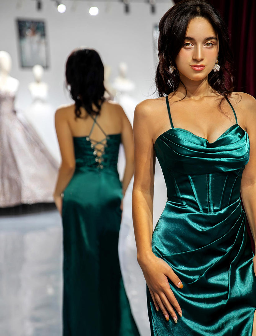 Dark Green Slit Sheath Prom Dress