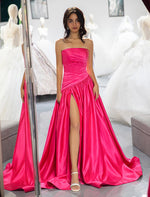 Load image into Gallery viewer, Strapless Pink High Slit Prom Dress
