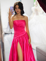 Load image into Gallery viewer, Strapless Pink High Slit Prom Dress
