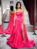 Load image into Gallery viewer, Strapless Pink High Slit Prom Dress
