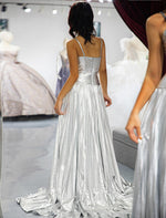 Load image into Gallery viewer, Silver Metallic Slit Prom Dress
