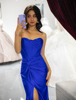 Load image into Gallery viewer, Royal Blue Corset Bodice Fitted Prom Dress
