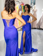 Load image into Gallery viewer, Royal Blue Corset Bodice Fitted Prom Dress
