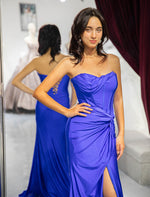 Load image into Gallery viewer, Royal Blue Corset Bodice Fitted Prom Dress
