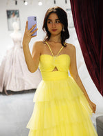 Load image into Gallery viewer, Keyhole Ruffle Tulle Prom Dress
