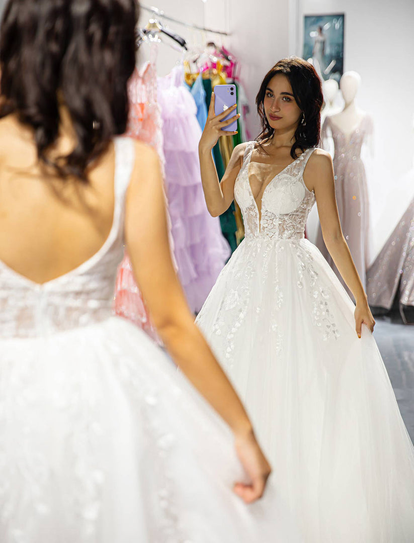 White Appliques Tulle Prom Dress