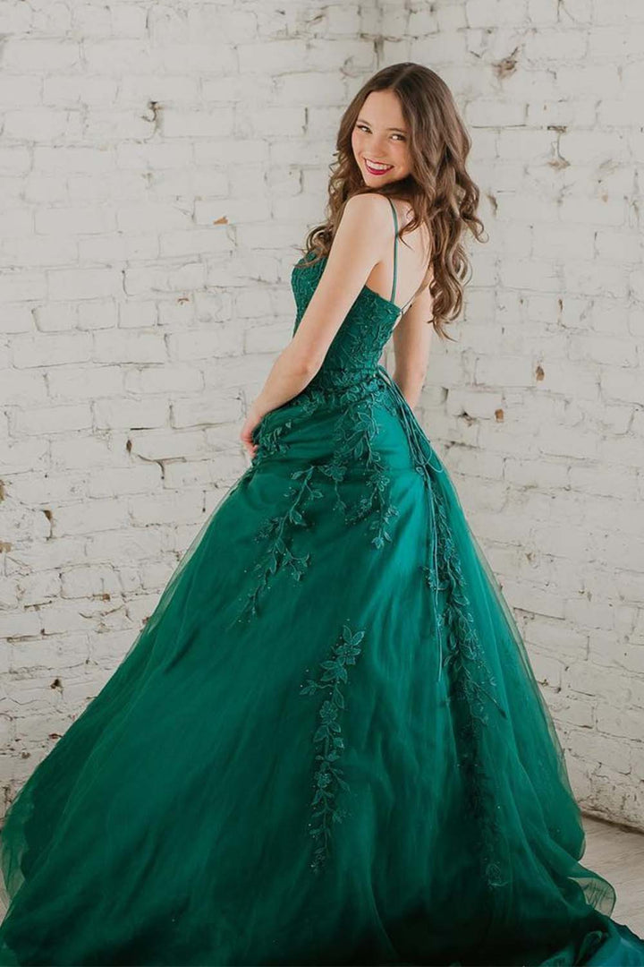 Dark Green Appliques Prom Dress