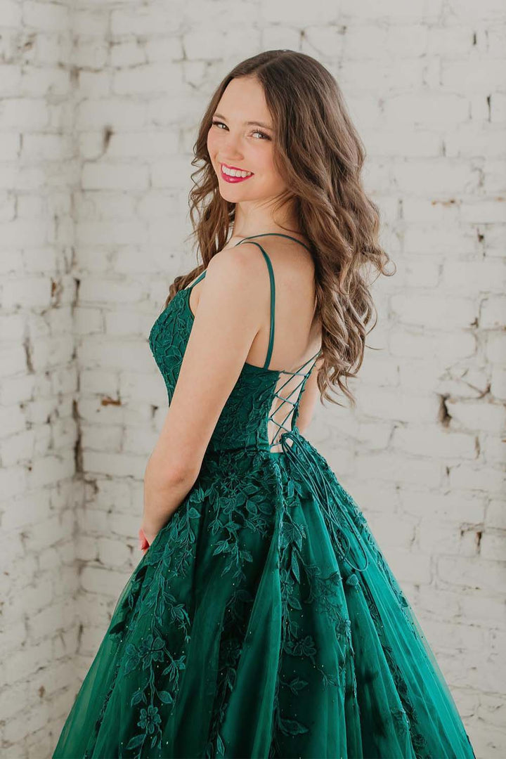 Dark Green Appliques Prom Dress