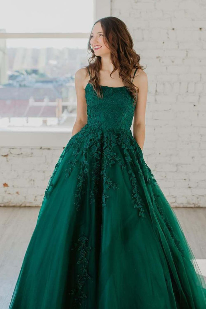 Dark Green Appliques Prom Dress