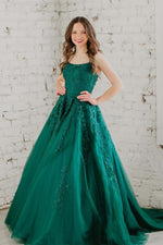 Load image into Gallery viewer, Dark Green Appliques Prom Dress
