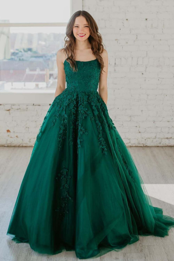 Dark Green Appliques Prom Dress