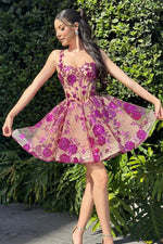 Load image into Gallery viewer, A-Line Sheer Corset Bodice Homecoming Dress
