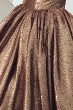 Load image into Gallery viewer, Strapless Sequin Gold Prom Dress
