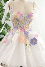 Load image into Gallery viewer, White Sheer Corset Bodice Homecoming Dress with Flowers
