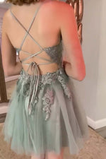 Load image into Gallery viewer, Sage Homecoming Dress with Appliques Beads
